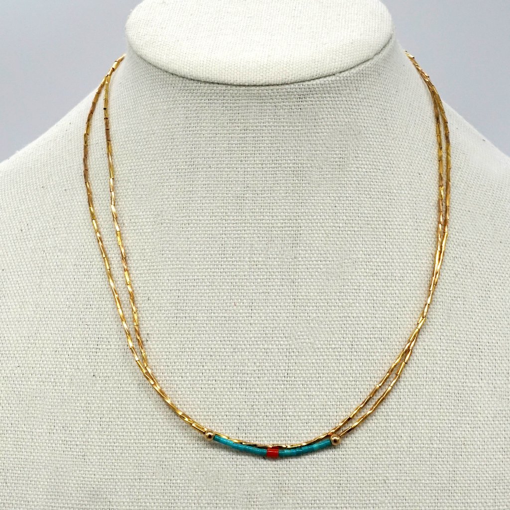 Minimalistic Bead Style Necklace With Blue Rice Beads.
